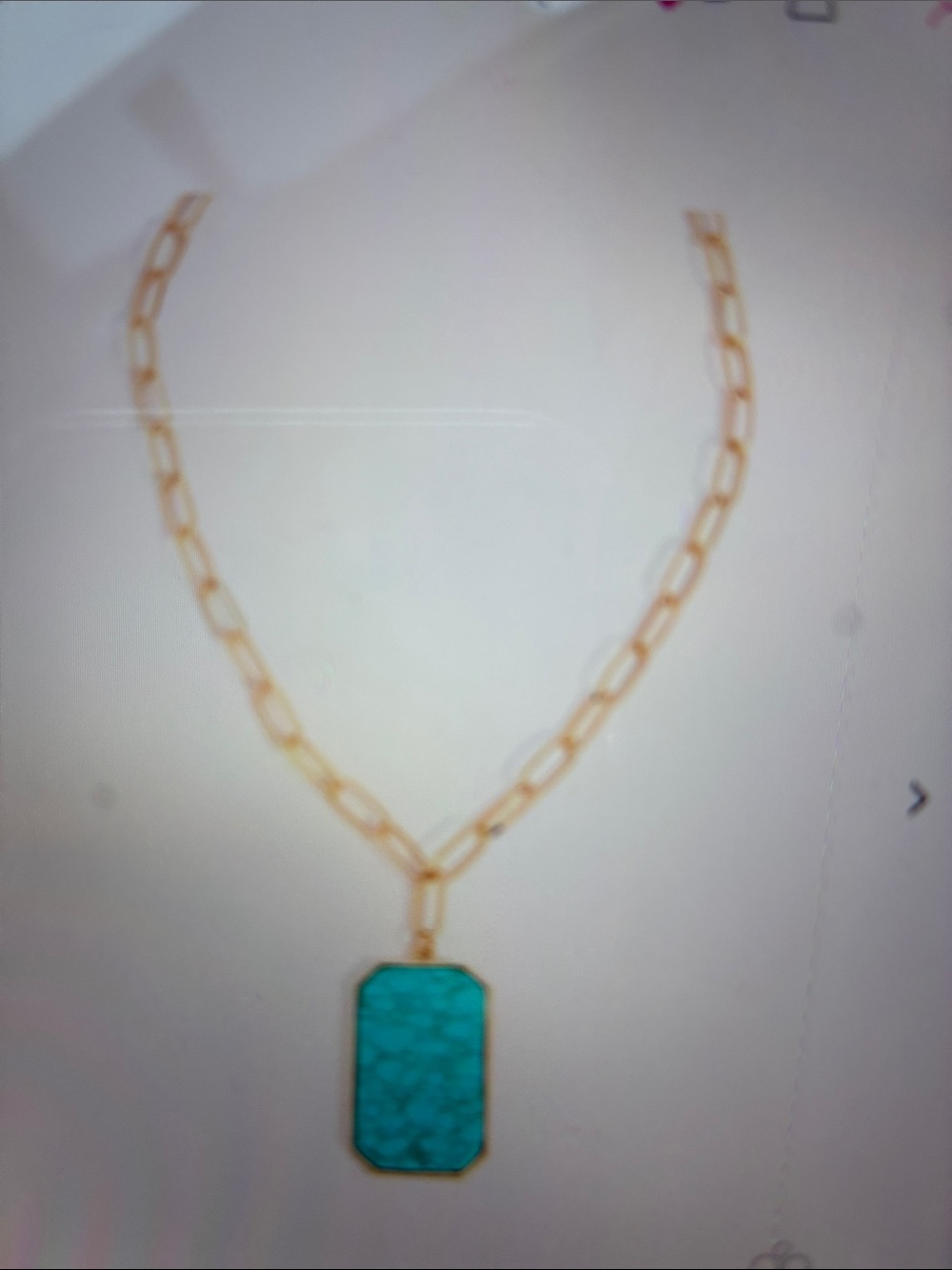 Gold Chain Necklace with Turquoise Pendant - Women Jewelry